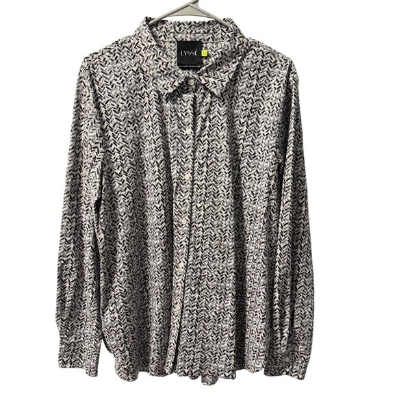 Lyssé Womens Abstract Print Button-Up Blouse XL Nylon/Elastane Long Sleeve - Picture 1 of 12